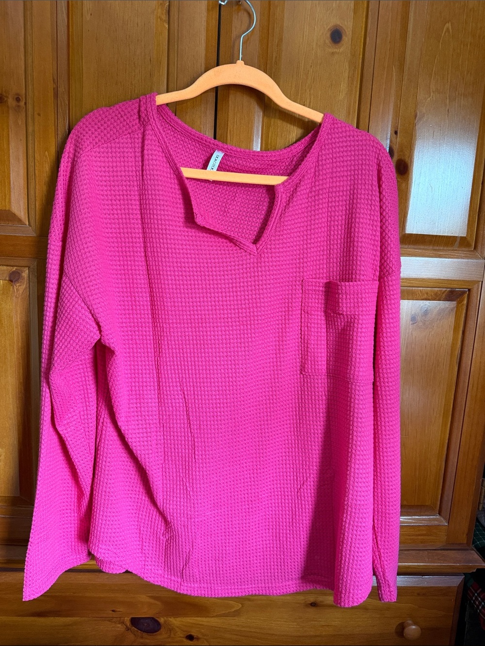 Women's Pink Waffle Knit Long-Sleeve Top